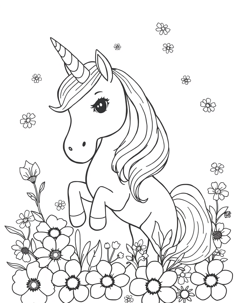 A Unicorn Surrounded By Flowers