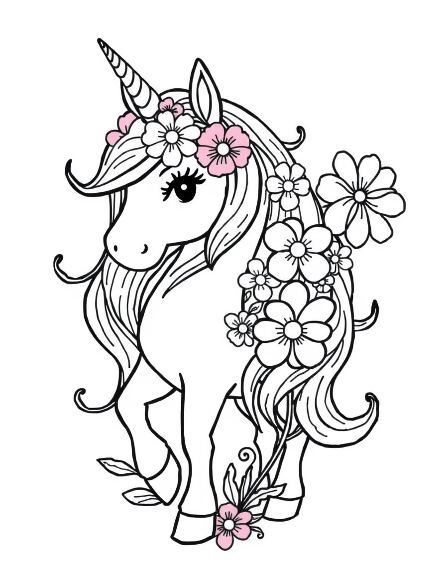A Unicorn With Colorful Flowers