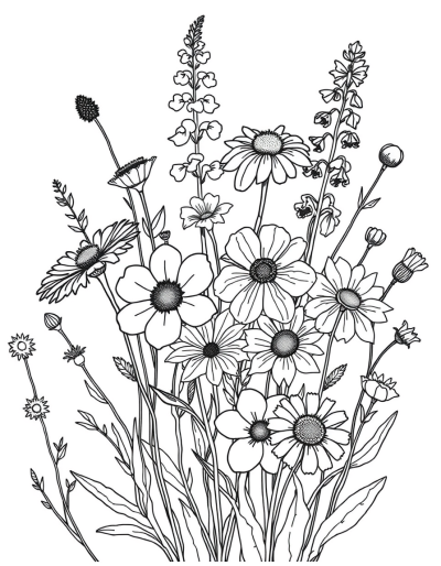 Artistic Wildflower Arrangement To Color