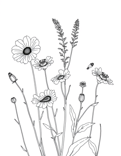 Botanical Coloring Page Of Wildflowers