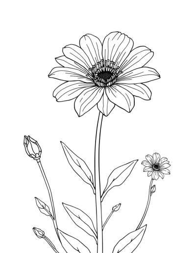 Detailed Wildflower Design To Color