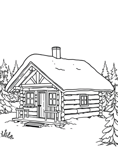 Snow Covered Roof Of Cabin