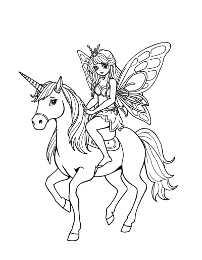 Fantastical Woman Riding On Colorful Unicorn