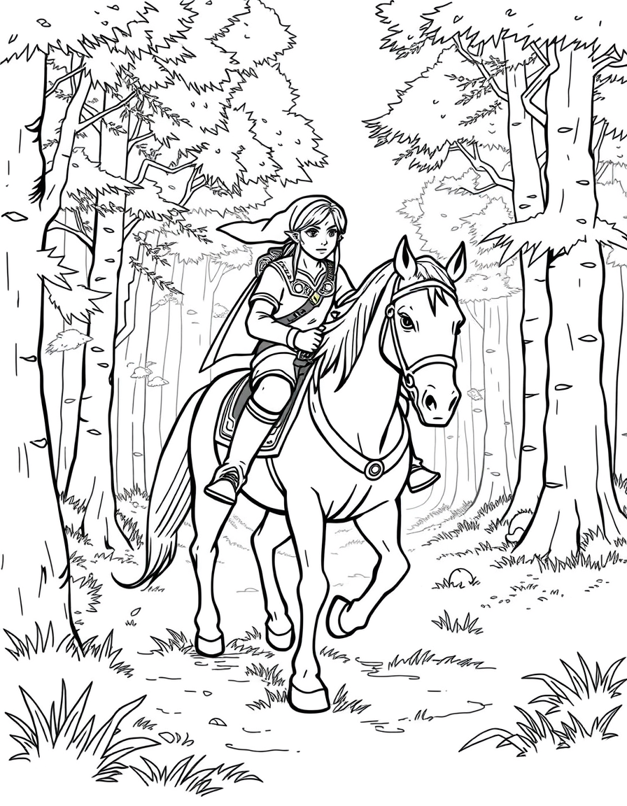 Link Riding A Horse Through The Forest