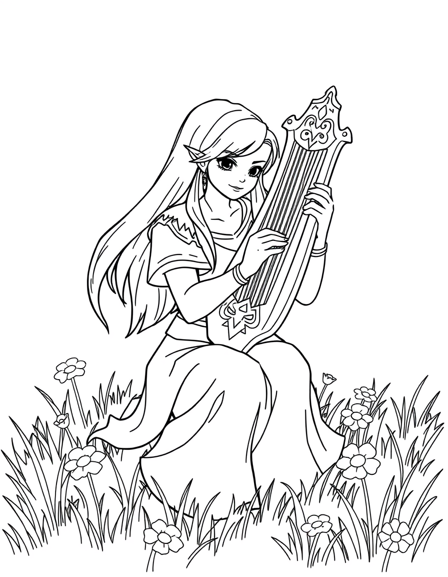 Zelda Playing The Harp In A Peaceful Meadow