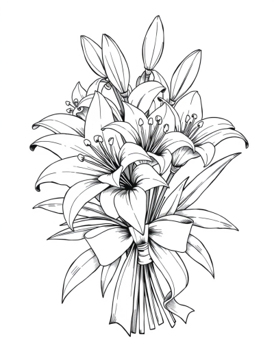 Lily Bouquet Adorned With Ribbon