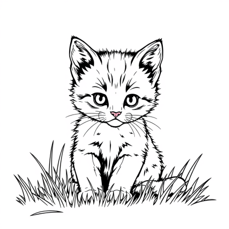 cat on the grass Coloring Pages