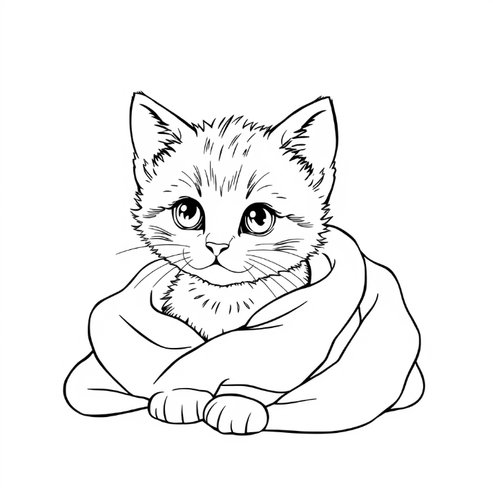 cat in a blanket Coloring Pages