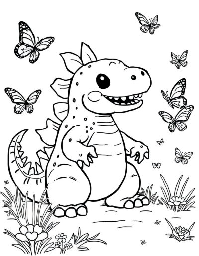 Cute Godzilla Chasing Butterflies Joyfully