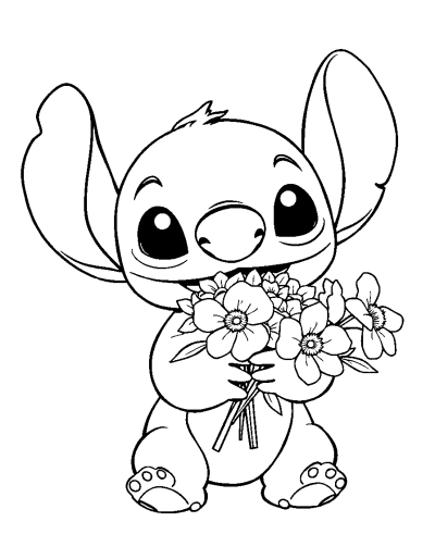 Stitch Holding A Bouquet Of Flowers