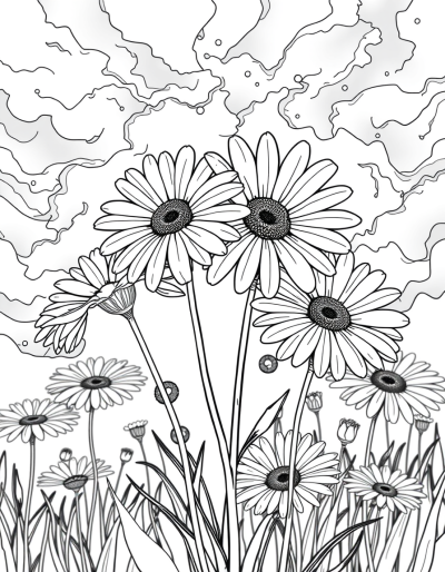 Colorless Daisies Under A Stormy Sky