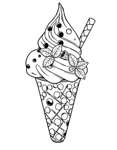 Mint Chocolate Chip Ice Cream With Mint Leaves