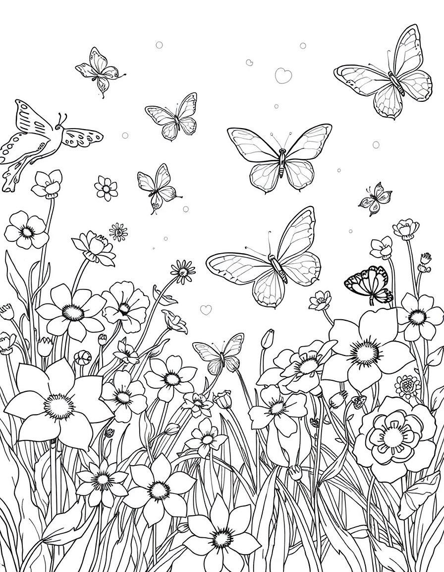 Whimsical Garden Scene With Butterflies