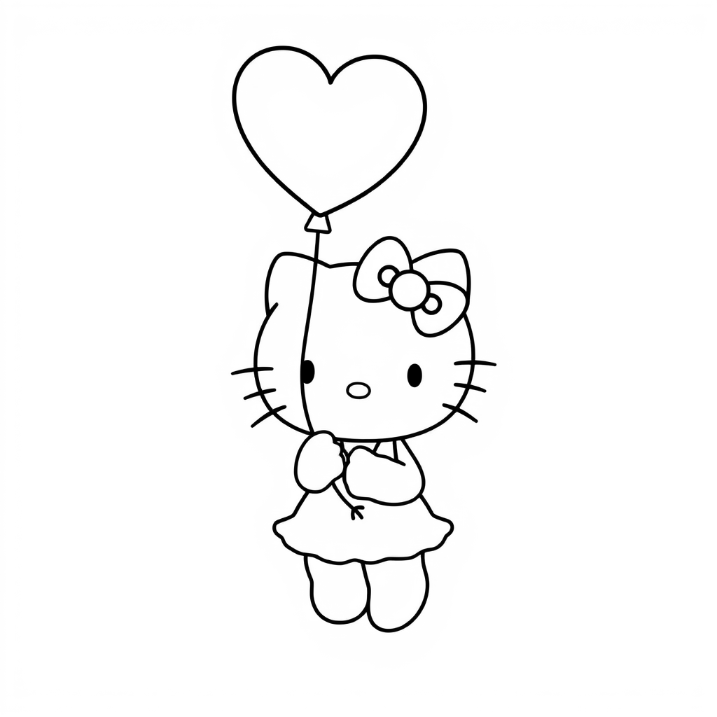 Hello Kitty holds a heart-shaped balloon