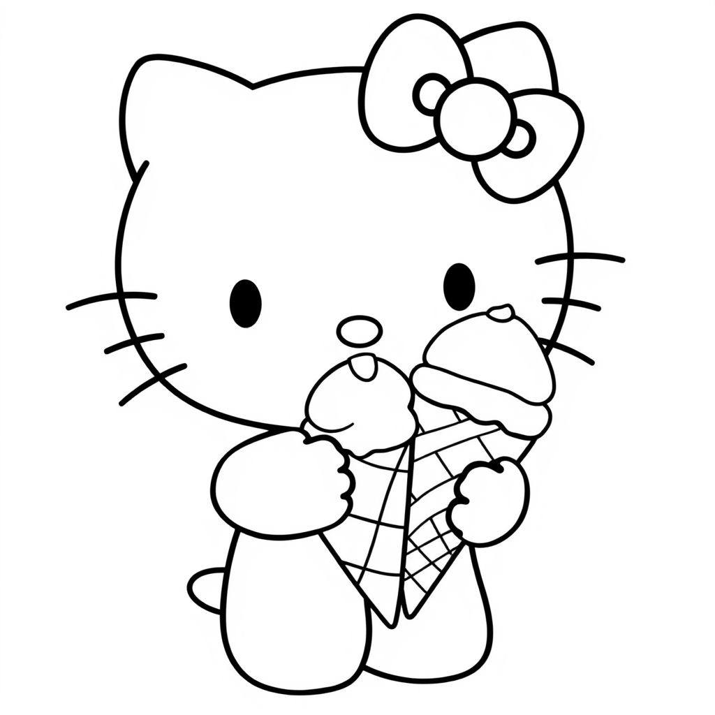 Hello Kitty eats ice cream