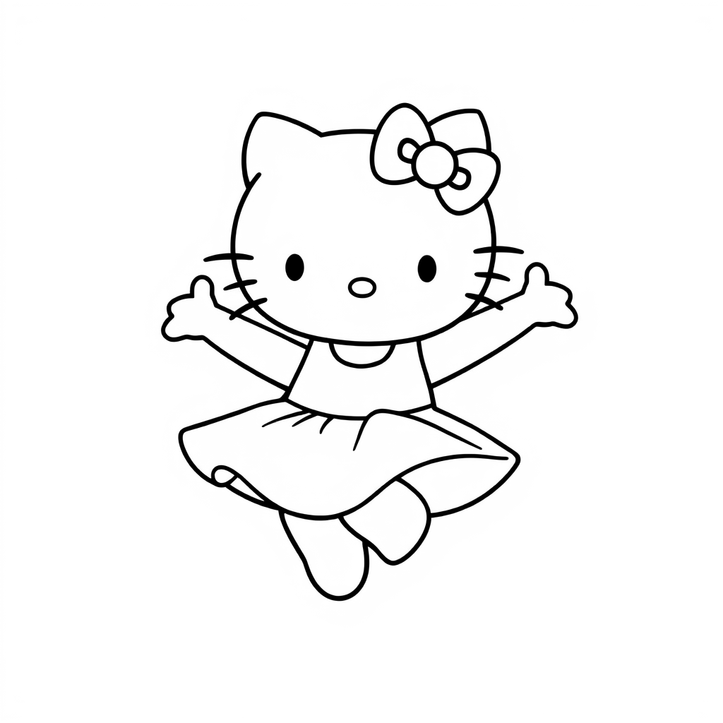 Hello Kitty is mid-jump