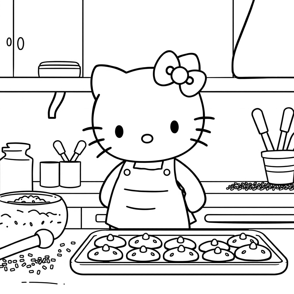 Hello Kitty is baking cookies