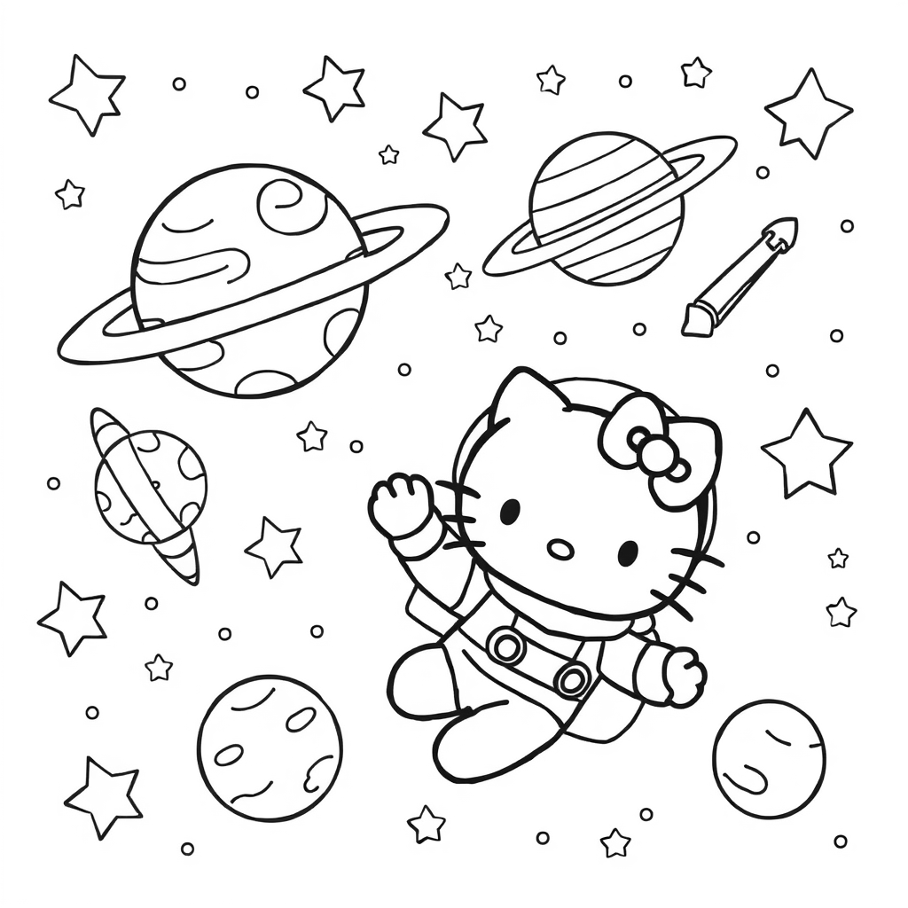 Hello Kitty wears a cute astronaut suit