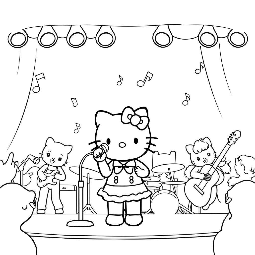 Hello Kitty is singing on stage