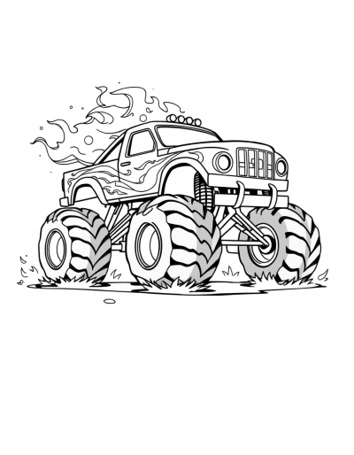 Huge Monster Truck With Flames And Sparks