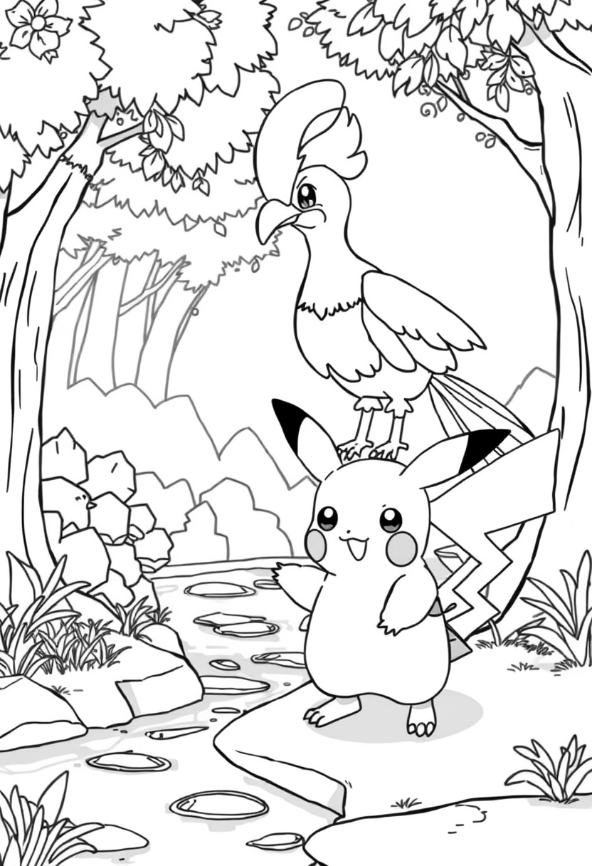 Pikachu and Pidgeot coloring page