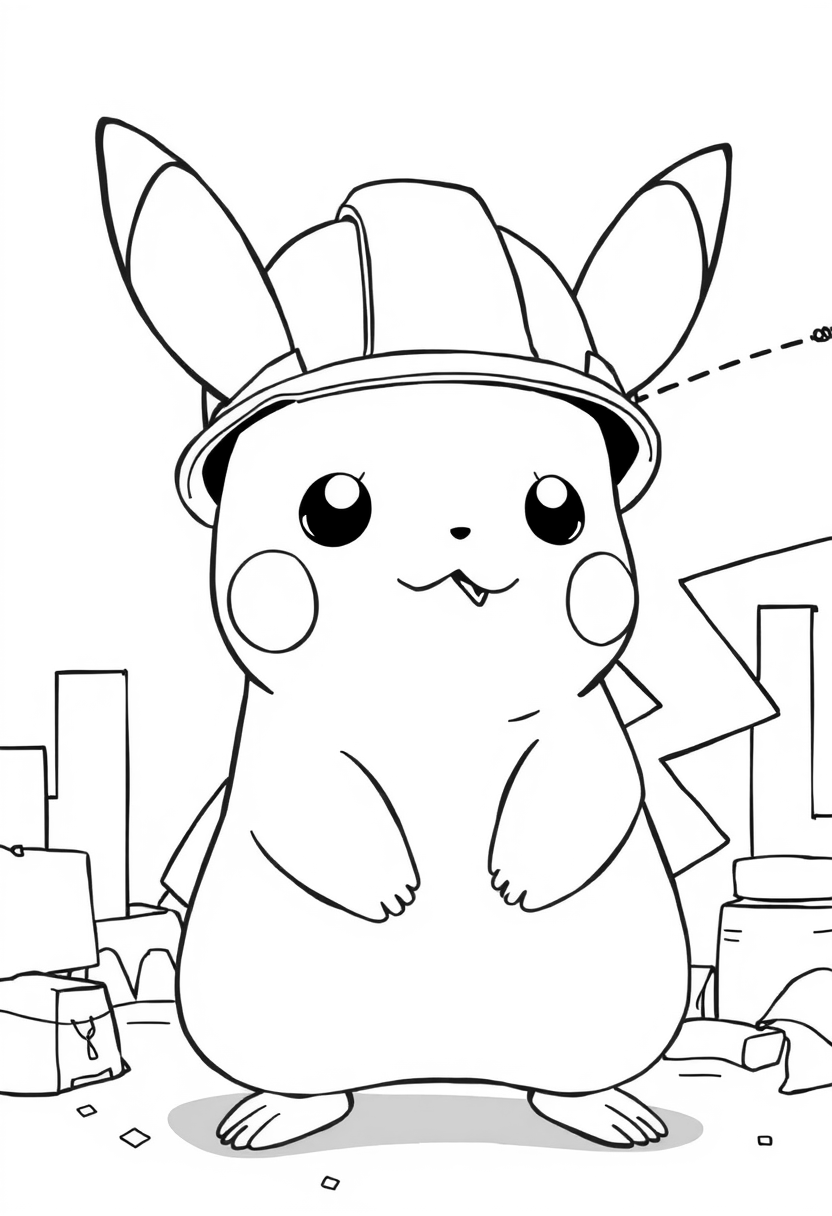 Pikachu at the construction site coloring page