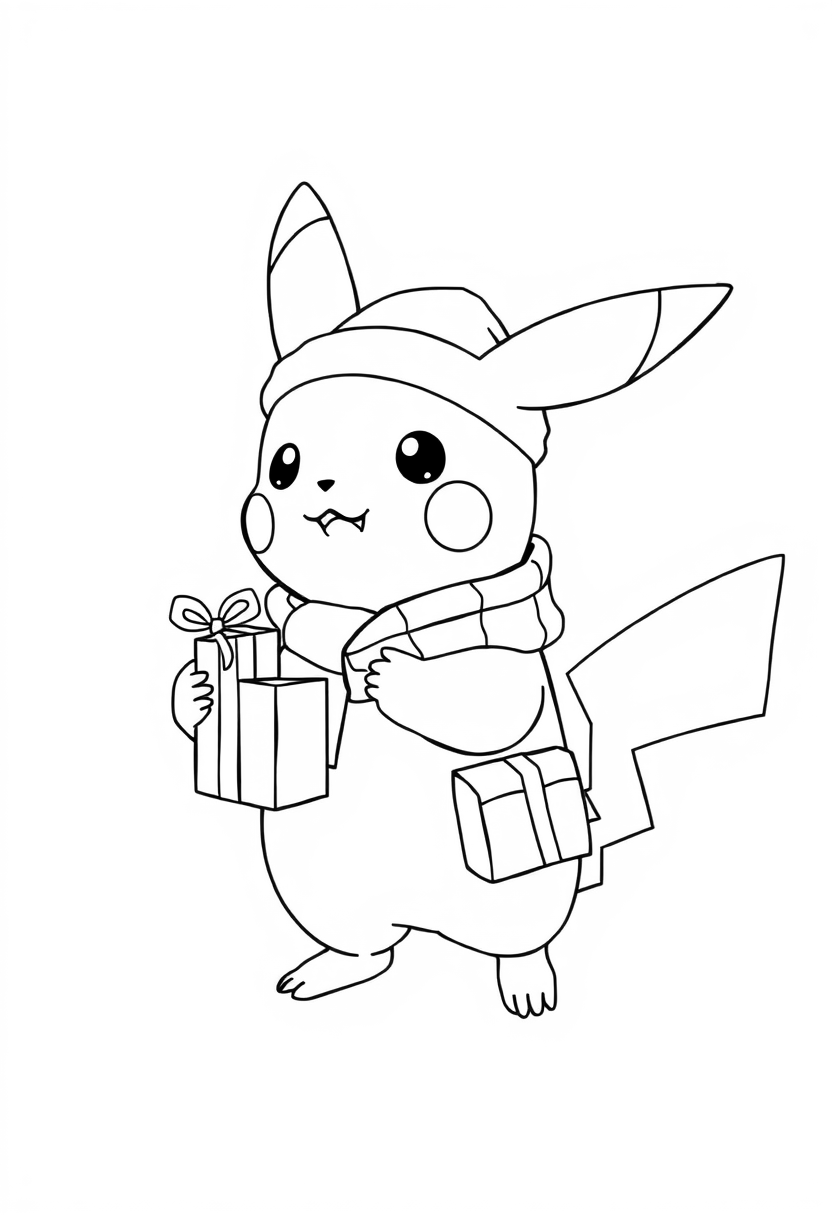 Pikachu delivering gifts coloring page