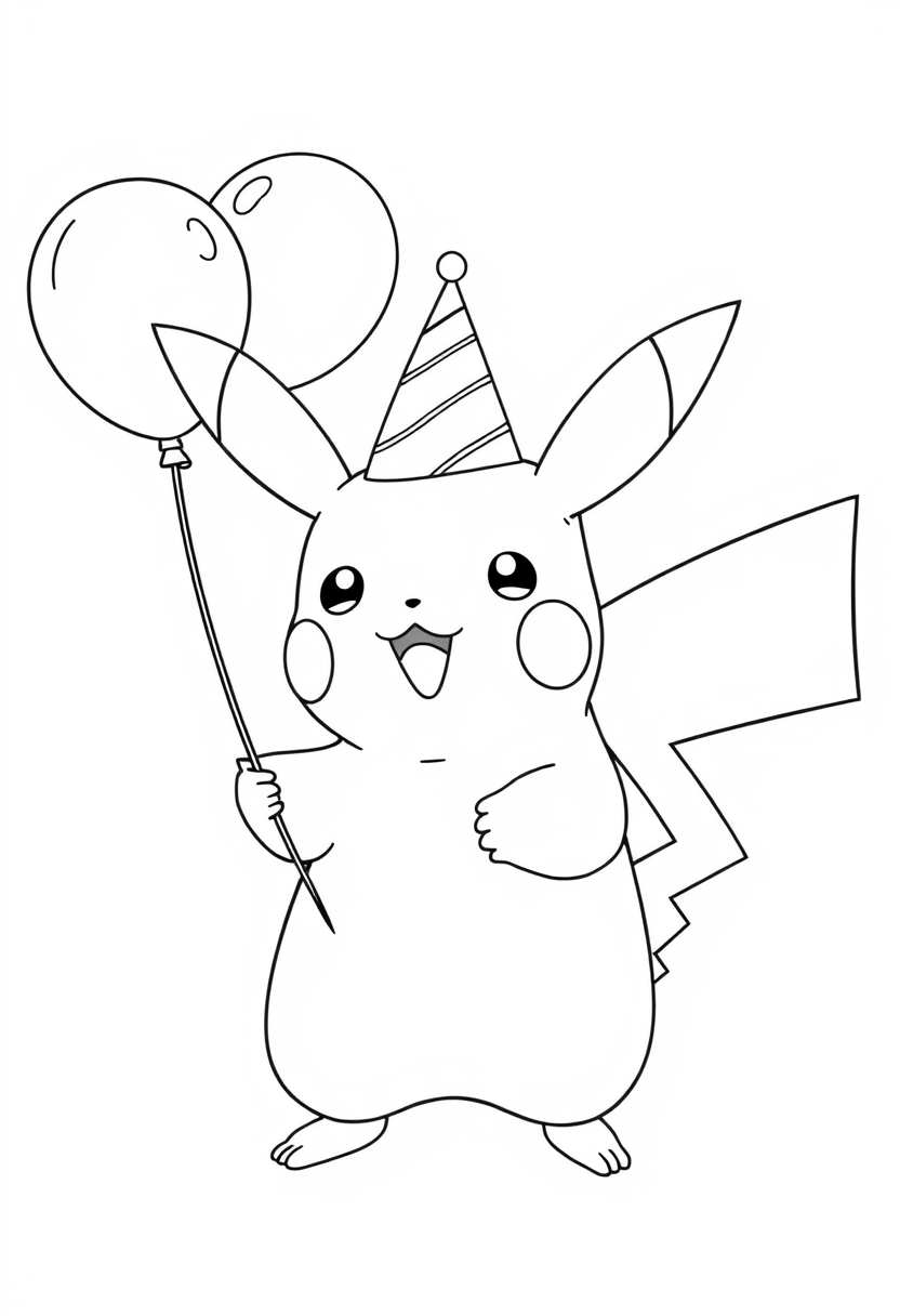 Pikachu holding balloons coloring page