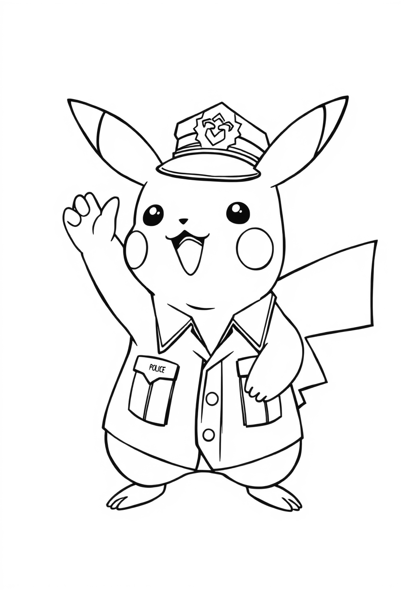 Pikachu in police uniform saluting