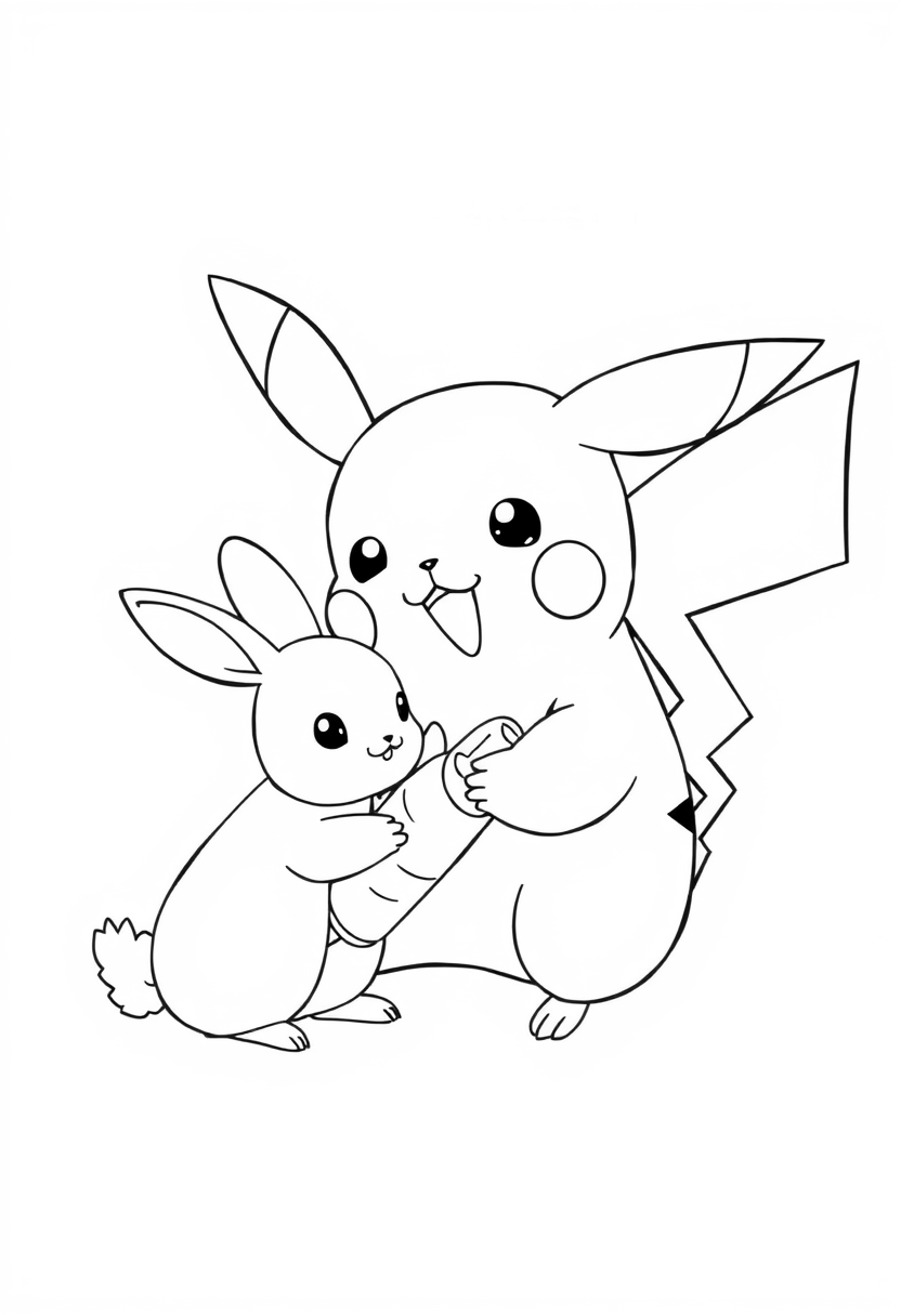 Pikachu shared the carrot with rabbit coloring sheet