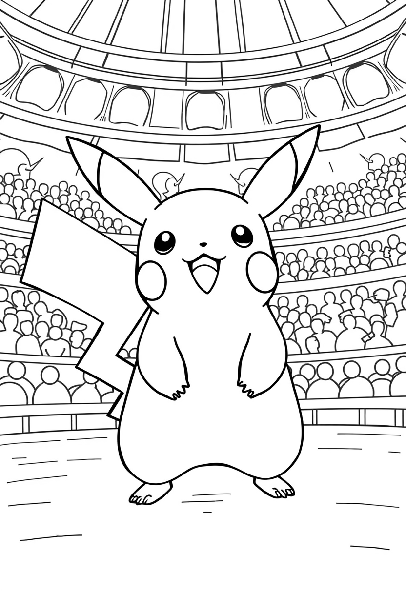 Pikachu standing in the arena coloring page