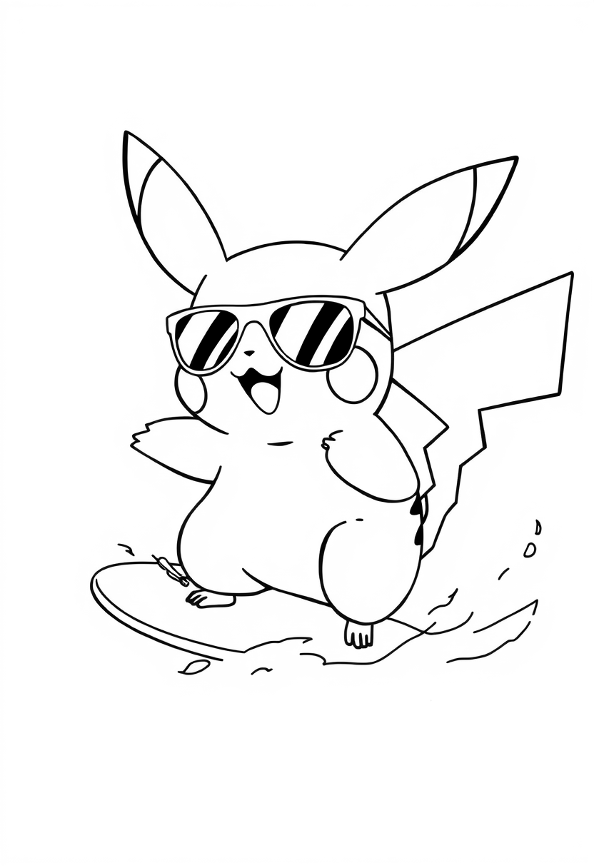 Pikachu surfing with sunglasses