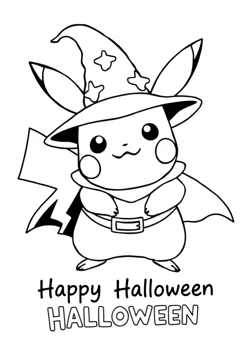 Pikachu with Happy Halloween coloring sheet