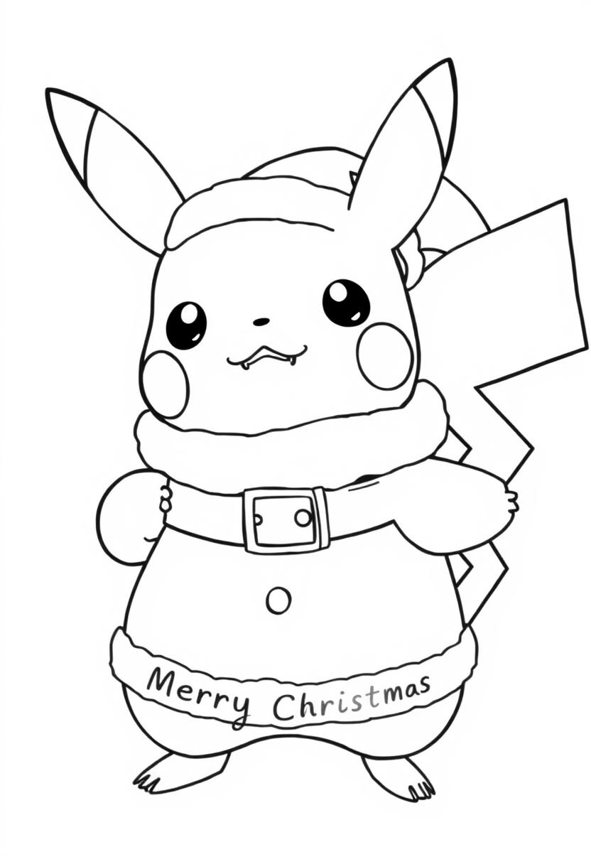 Pikachu with Merry Christmas coloring page