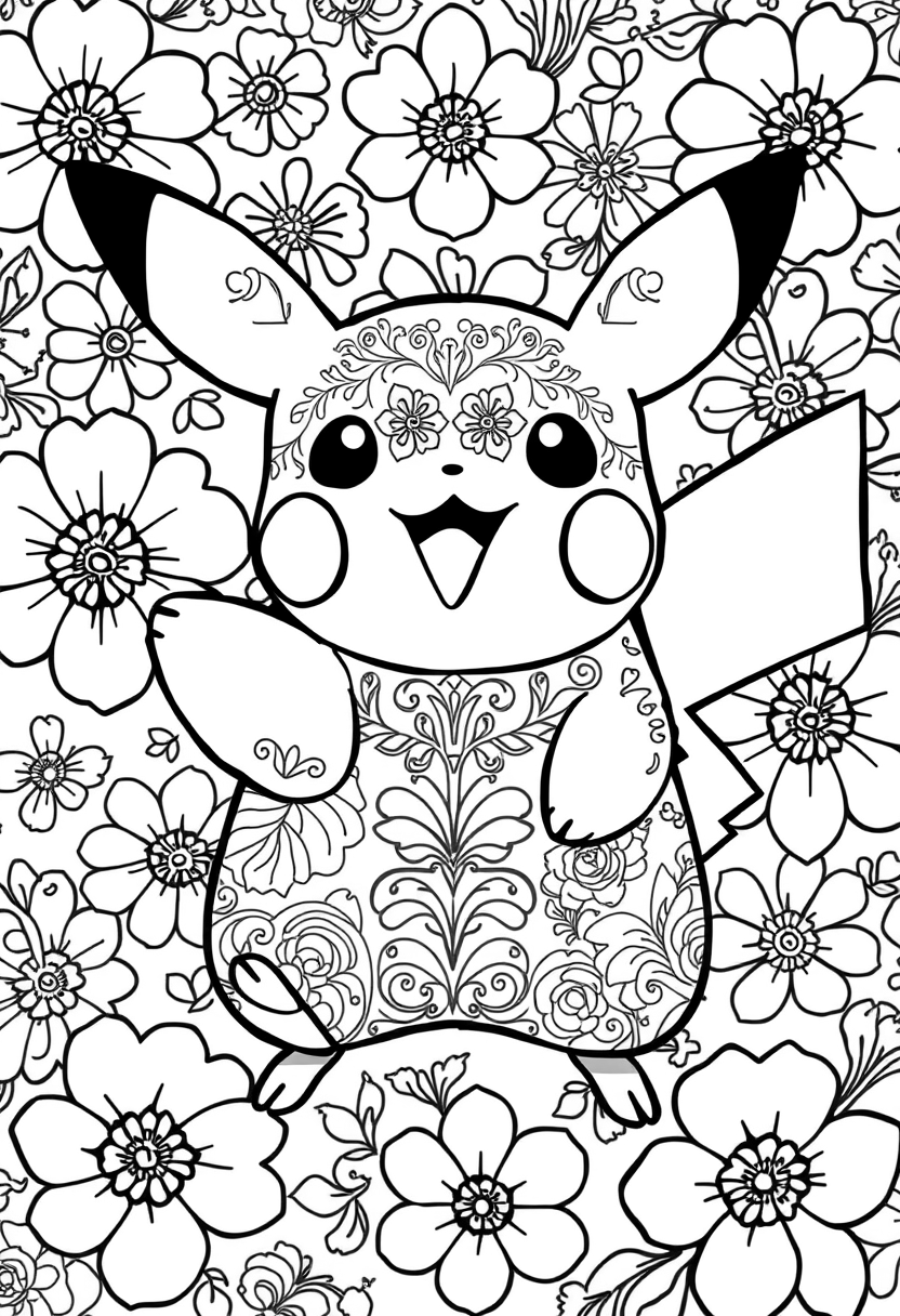 a pattern happy pikachu coloring page