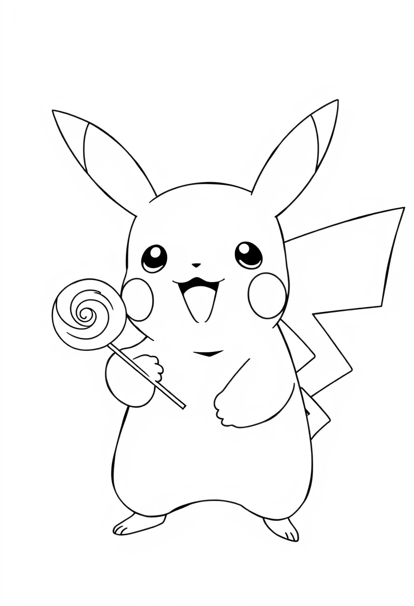 pikachu is holding a lollipop looks very happy