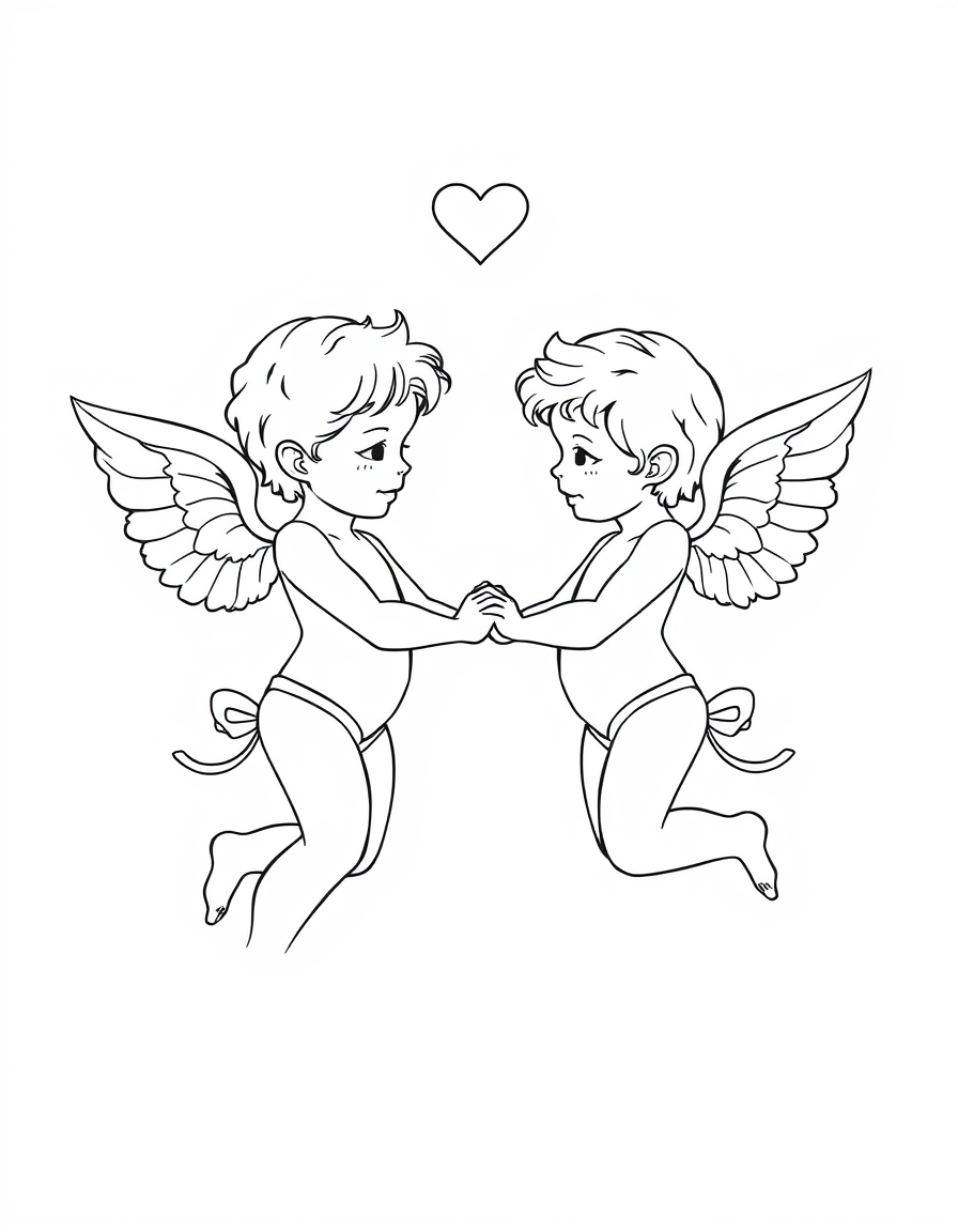 Two Cupids Holding Hands Together