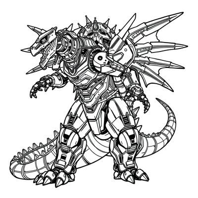 Cyberpunk Godzilla With Tech Wings