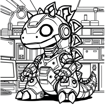 Chibi robot Godzilla in lab