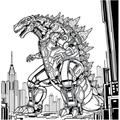 Cyber Godzilla with glowing circuits