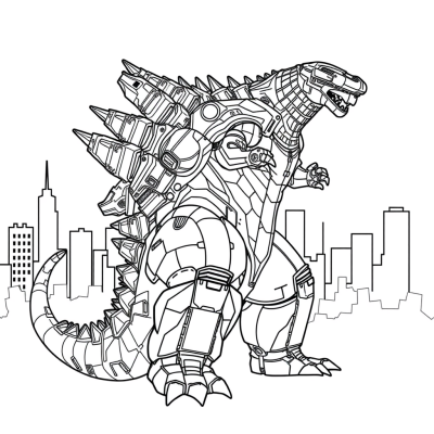 Armored Godzilla in ruined city