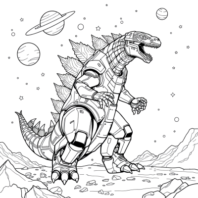 Robot Godzilla walking through space