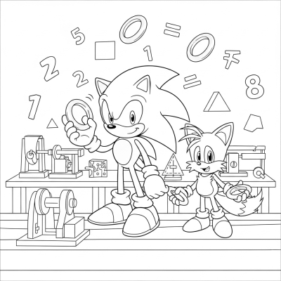 Sonic and Tails in a math-themed workshop