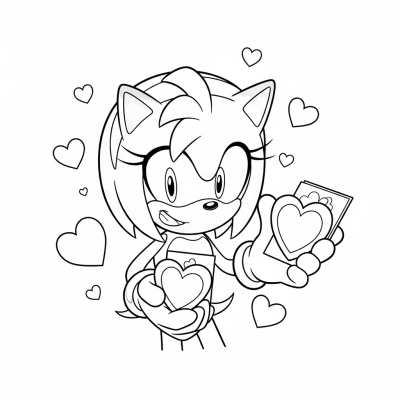 Amy Rose giving out heart cards happily