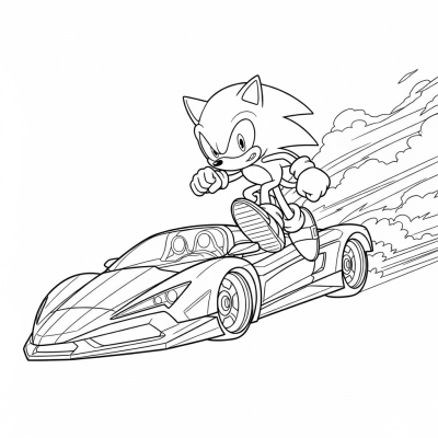 Sonic racing with fast car, speed trails