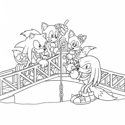 Sonic, Tails, Knuckles building bridge