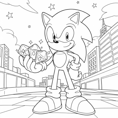 Sonic proudly holding Chaos Emeralds in Star Light Zone
