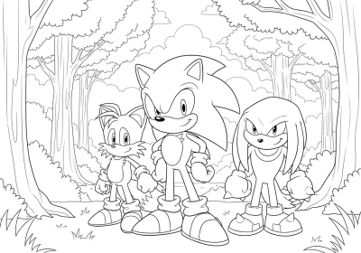 Sonic, Tails, and Knuckles in forest close-up
