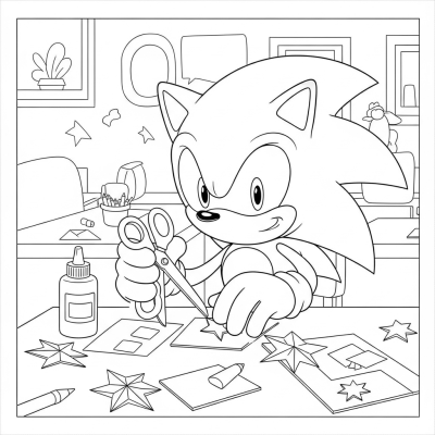 Sonic doing crafts with scissors and paper