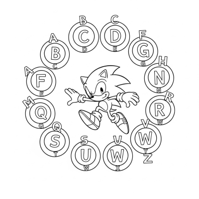 Sonic jumping through A to Z letter rings